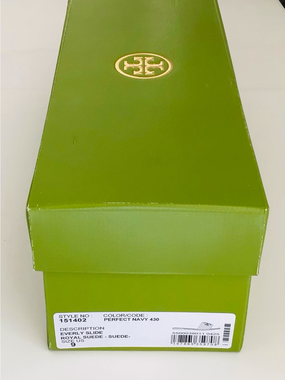 Tory Burch Everly Slide Leather Rhinestones Sandals-Navy New In Box - Picture 10 of 10